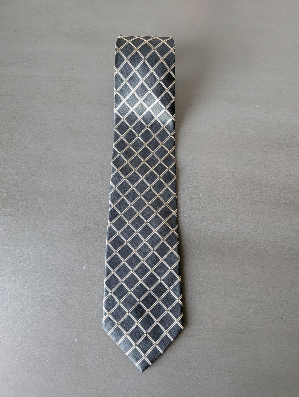 Daniel De Fasson Silk Classic Black Windowpane Grid Geometric Lattice 58" Long